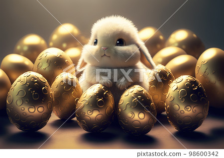 Easter bunny and golden egg Easter bunny and golden egg 98600342