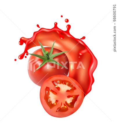 Realistic Tomatoes In Splashes - Stock Illustration [98600791] - PIXTA