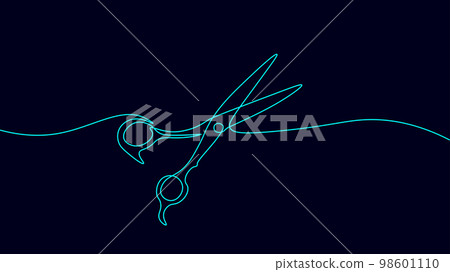 One line continuous stylist scissors symbol concept. Barber haircut beauty salon lifestyle. Digital white single line sketch drawing vector illustration 98601110