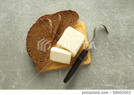 Concept of breakfast, eat food with butter, top view 98602003