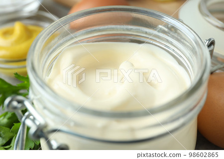 Concept of cooking egg sauce, mayonnaise sauce Concept of cooking egg sauce, mayonnaise sauce 98602865