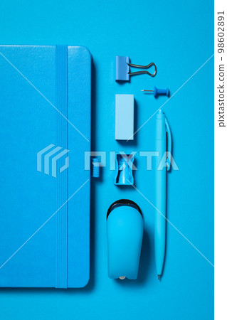 Concept of different stationery accessories, top view 98602891