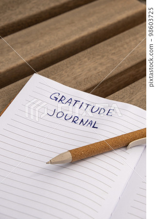 Writing Gratitude Journal on wooden bench. Today I am grateful for. Self discovery journal, self reflection creative writing, self growth personal development concept. Wellbeing spiritual health, Writing Gratitude Journal on wooden bench. Today I am grateful for. Self discovery journal, self reflection creative writing, self growth personal development concept. Wellbeing spiritual health, 98603725