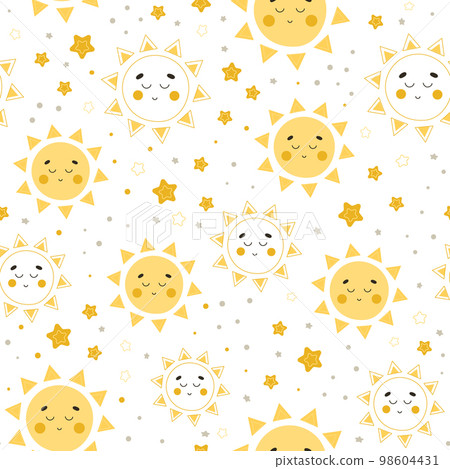 Seamless pattern with cute sun character in childish style Seamless pattern with cute sun character in childish style 98604431