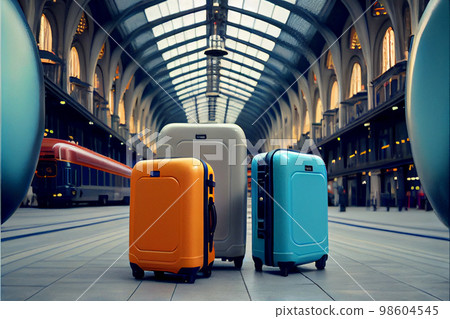 Different suitcases on tile floor Different suitcases on tile floor 98604545