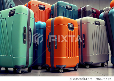 Different suitcases on tile floor 98604546