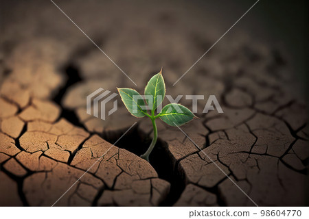 Tiny young plant growing through a crack in dry... - Stock Illustration ...