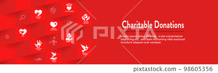 Charitable Giving w Donations Icon Set and Web Header Banner 98605356