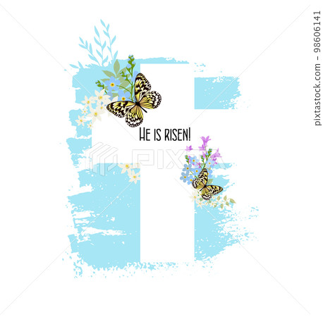 Cross with flowers. He has risen. Vector illustration Cross with flowers. He has risen. Vector illustration 98606141