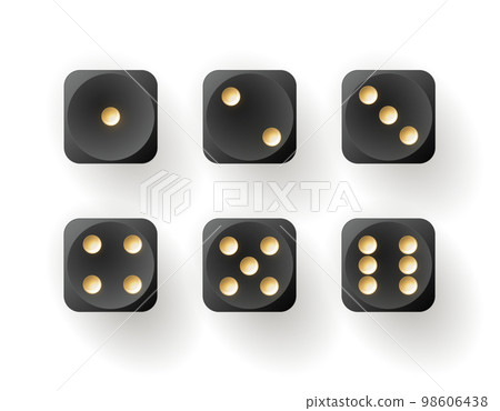 Dice of vector gambling games design, casino, craps and poker, tabletop or board games. Realistic black cubes 98606438