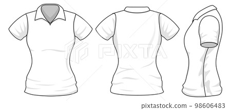 Woman apparel design template. T-shirt front side and back view 98606483