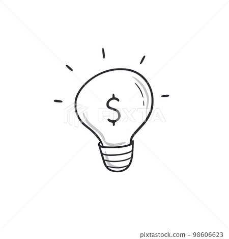 Dollar bulb idea doodle. Money idea bulb hand drawn sketch style icon. Financial idea comic doodle drawn concept 98606623