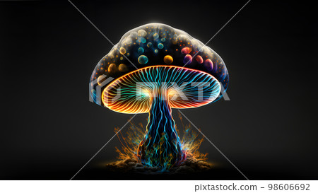 glowing magic mushroom on black background, neural network generated art 98606692