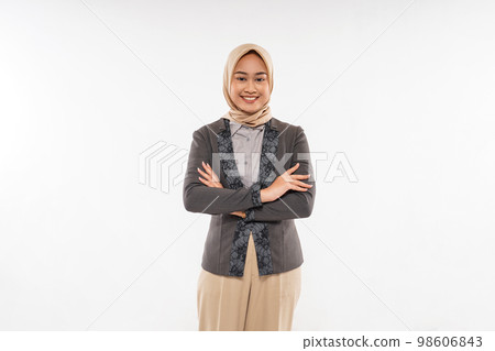 a beautiful woman with hijab standing with hand crossed ad smiling a beautiful woman with hijab standing with hand crossed ad smiling 98606843
