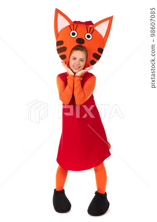 Girl in a cat costume. 98607085