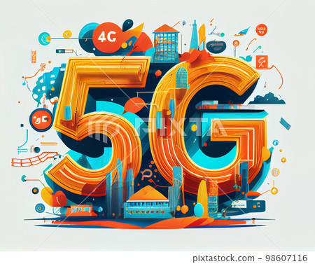 5g Technology Concept. High-speed Mobile Internet, City Dwellers Using New Generation Networks for Communication and Gadgets. 98607116