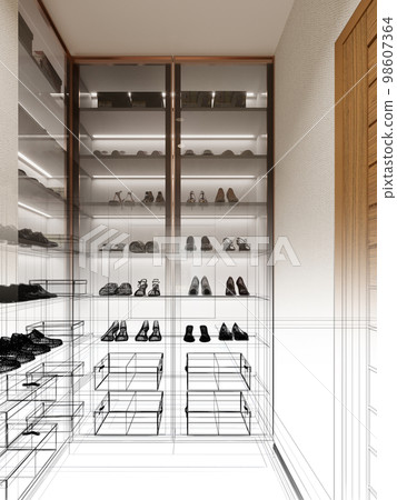 sketch design of interior shoe room, 3d rendering sketch design of interior shoe room, 3d rendering 98607364