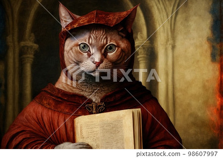 Dante Alighieri as a cat illustration generative ai 98607997