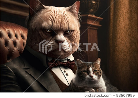 Godfadther mafia cat Portrait illustration generative ai 98607999