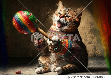 Cute cat mexican mariachi illustration generative ai 98608000