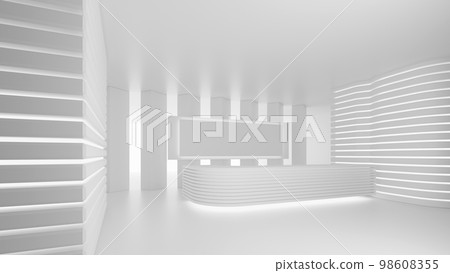Golden textured podium against plaster textured wall with circular holes sunlit through window. 3d rendering background for product presentation 98608355