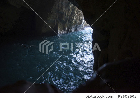 Rosh Hanikra grottoes rocks and caves famous nature tourist site (attraction) in north-western Israel (Galilee region), near Nahariya, in Mediterranean Sea. geological creation in coastline (shore). 98608602