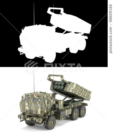 3d render mlrs himars High Mobility Artillery Rocket System land leases for ukraine on white with alpha 98609188