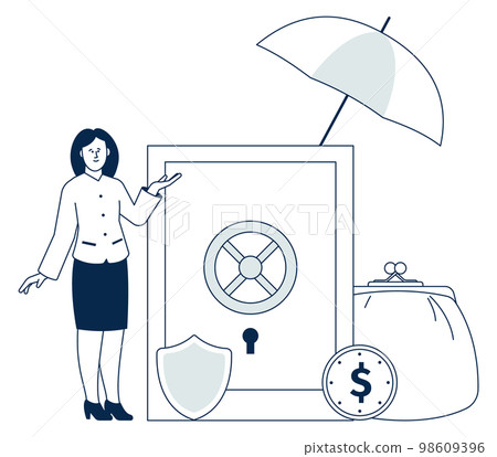 Woman with safe deposit. Financial security. Money insurance Woman with safe deposit. Financial security. Money insurance 98609396