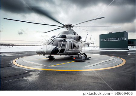 Helicopter at heliport ai generative Helicopter at heliport ai generative 98609406
