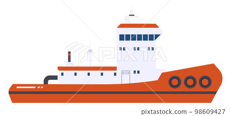 Water transport. Small cargo boat. Ferry ship icon 98609427