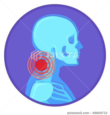 Neck pain round icon. Human bone anatomy 98609710