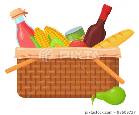 Food basket icon. Cartoon woven humper for picnic 98609727