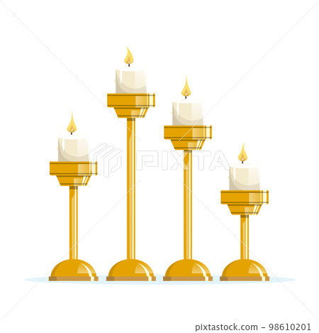 Candles placed on different heights of golden candlesticks 98610201