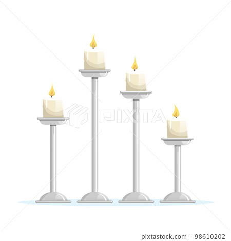 Candles placed on different heights of silvered candlesticks Candles placed on different heights of silvered candlesticks 98610202