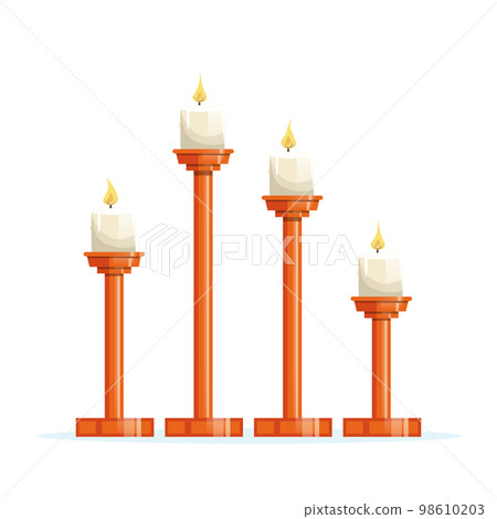 Candles placed on different heights of wooden candlesticks Candles placed on different heights of wooden candlesticks 98610203