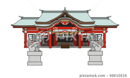 Komainu 和帶輪廓的朱紅色神社 Komainu 和帶輪廓的朱紅色神社 98610816
