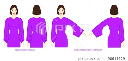 Kimono sleeves long length clothes character beautiful lady in magenta top, shirt, dress technical fashion illustration Kimono sleeves long length clothes character beautiful lady in magenta top, shirt, dress technical fashion illustration 98611629