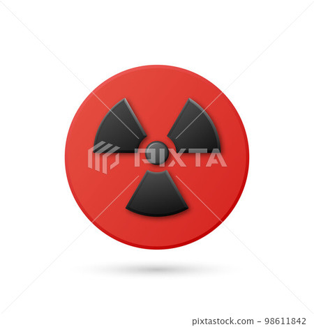 Vector 3d Realistic Round Red and Black Warning, Danger Nuclear Symbol Isolated on White Background. Radioactive Warning Sign, Pin Badge, Button. Design Template. Front View 98611842