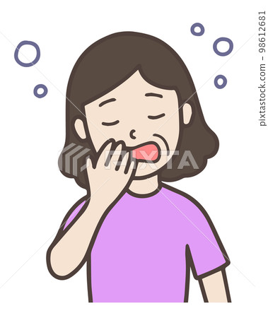 Middle-aged woman sleepy and yawning, sleep-deprived aunt 98612681
