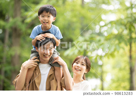 Family walking in the park/child-rearing family image 98613283