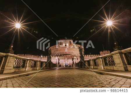 Rome, Italy, Castle of St. Angelus at night with illumination. 98614415