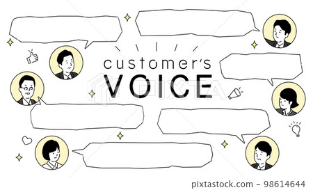 Customer feedback template design, speech bubble and person illustration, white background, vector Customer feedback template design, speech bubble and person illustration, white background, vector 98614644