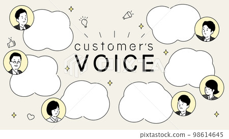 Customer testimonial template design, illustration of a round speech bubble and person, vector 98614645