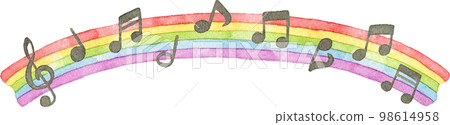 Watercolor illustration of rainbow and lined up musical notes (line material) 98614958