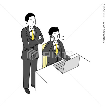 一個打電話的新員工和一個監督的老闆的插圖,矢量圖 一個打電話的新員工和一個監督的老闆的插圖,矢量圖 98615317