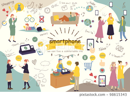 people enjoying smartphones 98615343