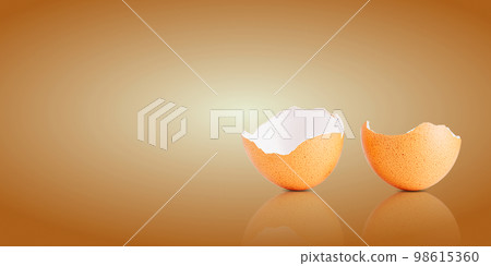 Egg shell isolated on white. Broken egg shell isolated on brown Egg shell isolated on white. Broken egg shell isolated on brown 98615360