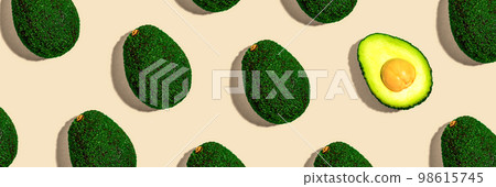 Fresh avocado pattern overhead view 98615745