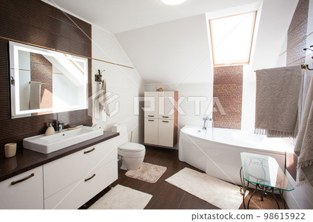 modern bathroom interior, light and spacious, stylish furniture. modern bathroom interior, light and spacious, stylish furniture. 98615922