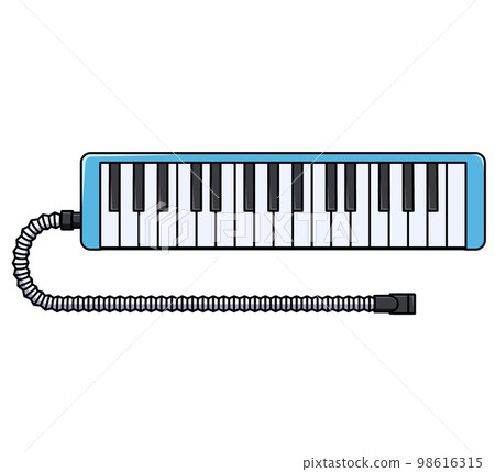 Illustration of the front of a keyboard harmonica with a hose 98616315